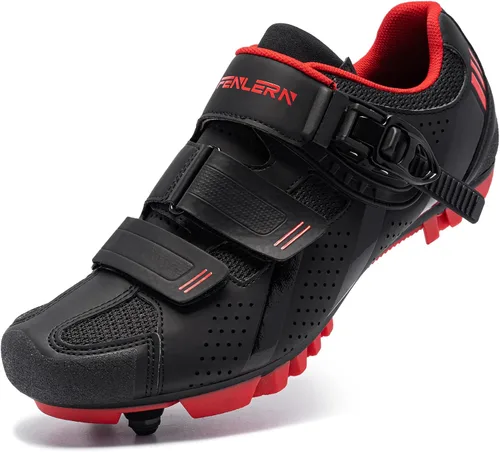 Vista 7 de FENLERN Zapatos de ciclismo para hombre, zapatos de bicicleta de montaña MTB con hebilla de trinquete rápida, para montar en interiores