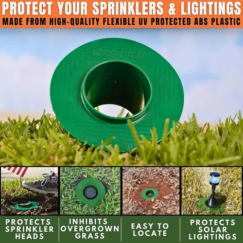 Vista 3 de GRASSHOLE Protector de cabeza de aspersor – Protector estilo rosquilla evita daños en la cortadora – 1 paquete – Plástico