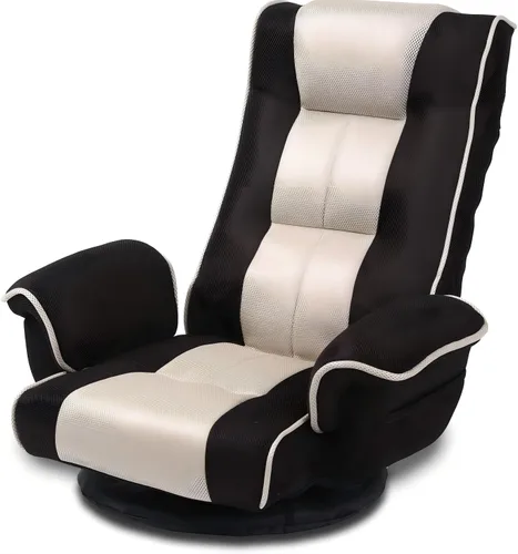 Vista 10 de Linen Fabric Ergonomic Gaming Chair, 6-Position Reclining Sofa Bed with Lumbar Support, Foldable Floor Lounger with Thick Cushion, Armrests & Side