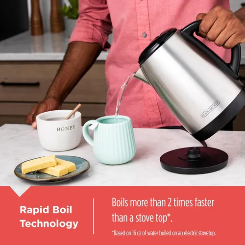 Vista 3 de BLACK+DECKER Hervidor eléctrico inalámbrico de 1.7L, KE1700SD, ebullición rápida, apagado automático, acero inoxidable