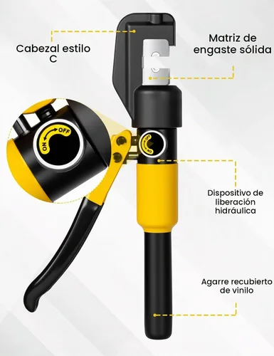 Vista 4 de Tenaza engarzadora hidráulica de 10 toneladas para terminales de cables de batería con troqueles