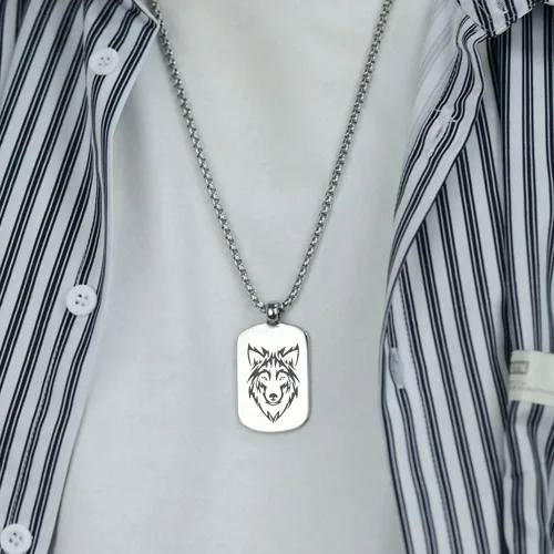 Vista 3 de TURTLEDOVE Collar de lobo de acero inoxidable - I am Wolf Fans of Dog Tag Jewelry - Colgante nórdico Fenrir de amuleto escandinavo nórdico