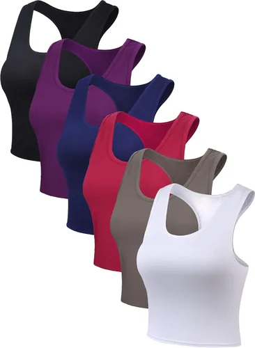 Vista 5 de 6 piezas básicas sin mangas con espalda cruzada deportiva para mujeres y niñas uso diario