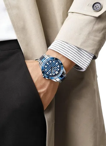Vista 6 de NAVIFORCE Relojes de pulsera para hombre de acero inoxidable analógico de cuarzo resistente al agua con fecha