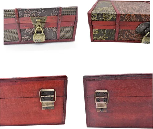 Vista 5 de JFFCESTORE Caja decorativa del tesoro de madera caja de almacenamiento grande de escritorio organizador de almacenamiento de joyas con cerradura