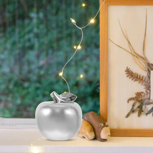 Vista 8 de BESPORTBLE Adorno de manzana de cerámica, estatua de fruta de porcelana para estantería de Navidad, oficina, decoración del hogar (plateado)