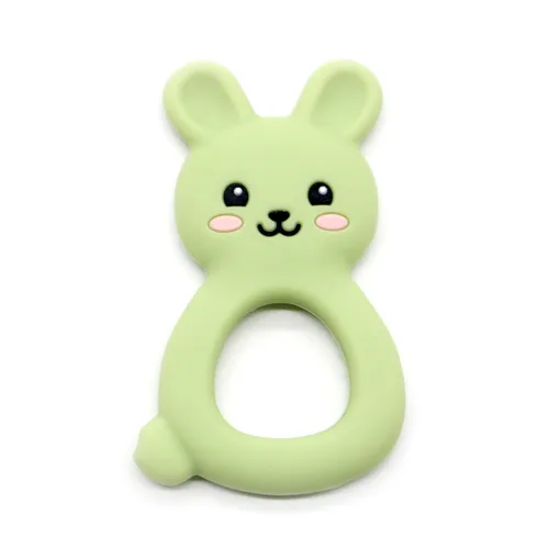 Vista 2 de Mordedor de conejo para bebé, juguete de silicona de grado alimenticio para bebés de 0 a 24 meses, juguete masticable de fácil agarre con orejas