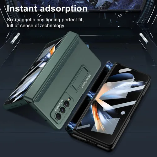 Vista 6 de Funda protectora para Samsung Galaxy Z Fold 4 con soporte de policarbonato magnético todo incluido a prueba de golpes para Z Fold 4 5G (negro)