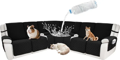 Vista 114 de Fundas impermeables para sofá reclinable seccional en forma de L, 7 piezas, antideslizantes, lavables, juego de fundas reclinables para mascotas