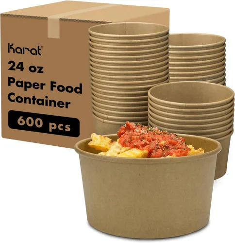 Vista 21 de Karat [473ml - 1000 uds] Tazas de papel para sopa y helado para alimentos fríos/calientes - Ideal para sopa, helado y aperitivos - Con lunares