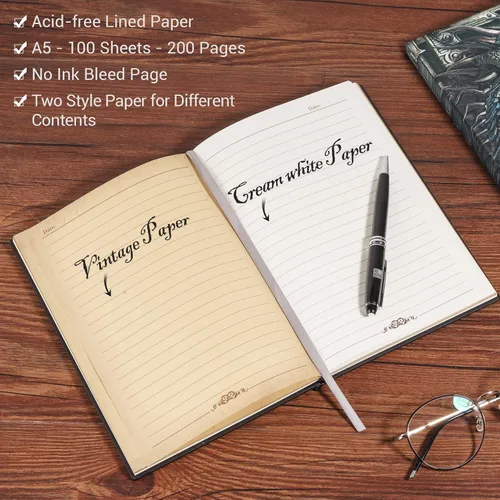 Vista 7 de DND - Cuaderno de diario de mazmorras y dragones, diario de cuero en relieve 3D con papel rayado, accesorios DND, regalos DND para mujeres, hombres