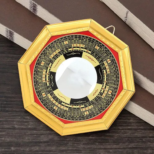 Vista 2 de TOPINCN Espejo Bagua, espejo tradicional chino de Feng Shui, espejo cóncavo, exorcismo, amuleto de exorcismo, artesanía de la suerte (13.5 cóncavo)