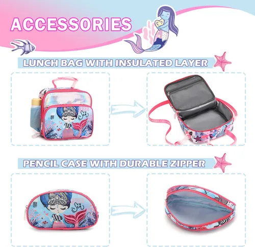 Vista 4 de Robhomily Mochila para niñas, mochila escolar para niñas, Conjuntos de sirena, Mochila escolar