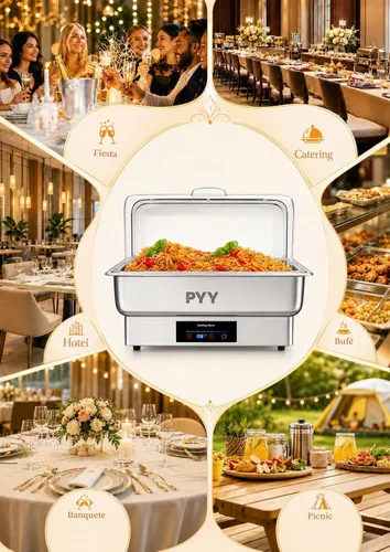 Vista 8 de Plato de roce eléctrico de tamaño completo PYY de acero inoxidable, control de temperatura, juego de plato de roce para buffet para catering, buffets