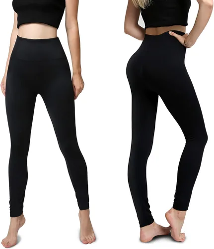 Vista 2 de Leggings con forro polar para mujer, paquete de 3 leggings de cintura alta cepillados, ultra suaves, cálidos, elásticos y adelgazantes