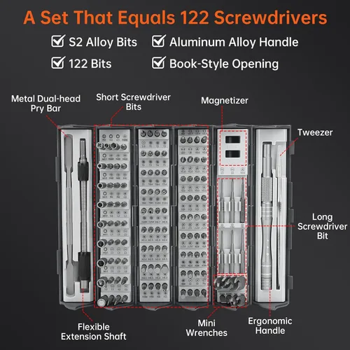 Vista 2 de 128 in 1 Precision Screwdriver Set - Father’s Day Gifts for Men, Ratchet Screwdriver Set, Professional Magnetic Repair Tool Kit with 122 Bits for