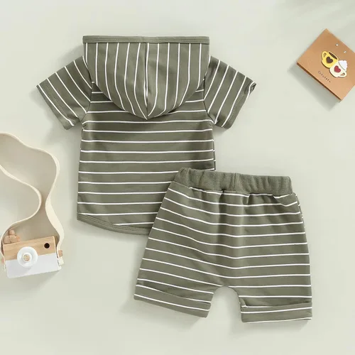 Vista 53 de Conjunto de ropa casual de manga corta con botones y pantalones cortos de lino para bebés y niños pequeños