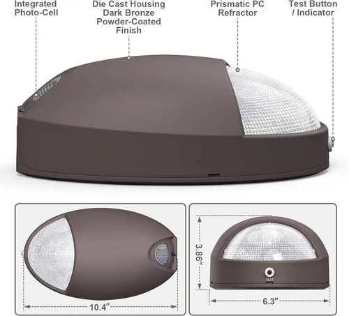 Vista 6 de Luz de emergencia LED para exteriores con sensor de fotocélula de reserva de batería, diagnóstico de autoprueba, paquete de pared comercial