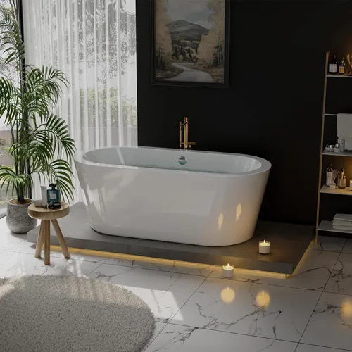 Vista 2 de Empava Bañeras independientes de diseño contemporáneo de lujo de 59 "de lujo para remojar el spa, moderno soporte solo, diseño contemporáneo