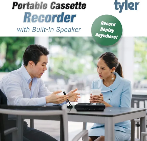 Vista 7 de Tyler TCP-01 - Reproductor de cassette portátil y grabador - Dispositivo de música estilo caja de zapatos retro con micrófono independiente, altavoz