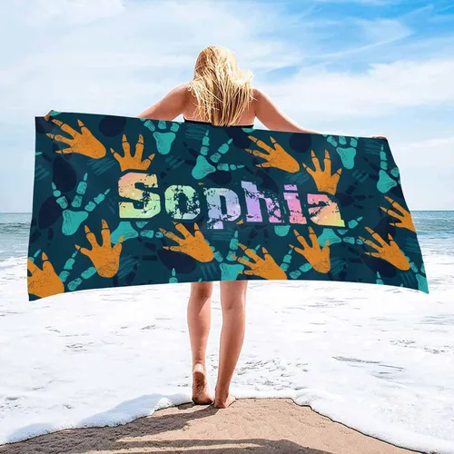 Vista 8 de InterestPrint Toalla de playa personalizada para mujeres y hombres, hojas tropicales, naranja, toallas de playa personalizadas con nombres, manta