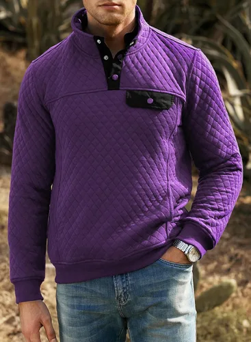 Vista 7 de JMIERR Sudadera acolchada para hombre, casual, de manga larga, cuello alto, con botones