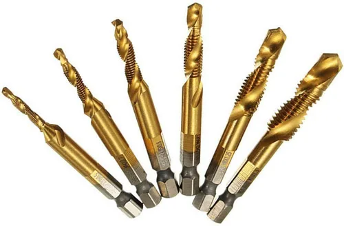 Vista 2 de 6 unids combinación 1/4 "hexagonal avellanador broca M3-M10 desbarbar tornillo avellanado HSS hexagonal dorado