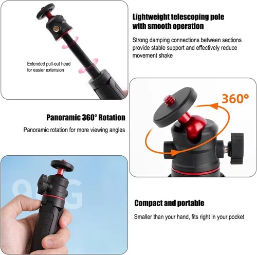 Vista 4 de Mini trípode portátil de escritorio de aleación de aluminio con cabeza de bola de 360 grados, placa de zapata rápida para cámara réflex digital