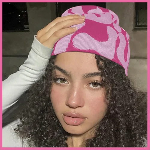 Vista 3 de MEA Culpa Gorro para mujer, gorro gráfico Y2k, gorro de ganchillo suave, sombrero de invierno para mujer, accesorios Y2K