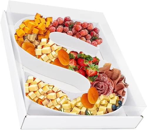Vista 42 de Bandeja de papel rellenable de 12.5 pulgadas con números y letras de cartón, tablero de charcutería, bandeja para cupcakes dulces, caja decorativa