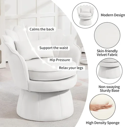 Vista 5 de ZJhome Silla Accent Giratoria de 360°, Silla de Barril de Terciopelo Moderna de Mediados de Siglo, Cómoda Silla de Brazo en Forma de Concha