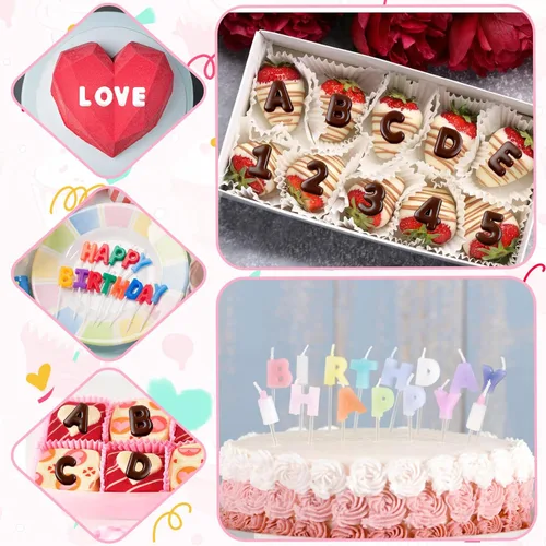 Vista 7 de 2 moldes de silicona para letras y moldes de chocolate con números, moldes reutilizables para hornear dulces, gomitas, cumpleaños, bodas y postres