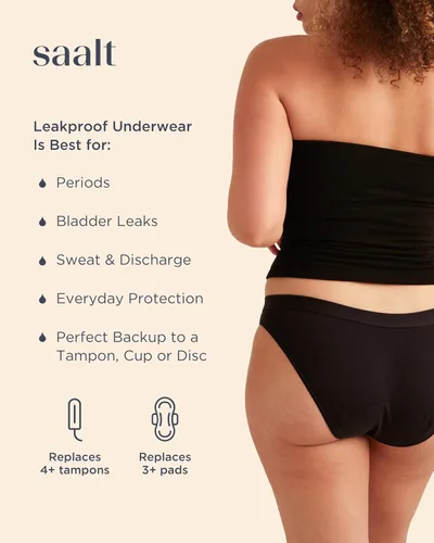 Vista 2 de saalt Ropa interior reutilizable para el período: cómoda, delgada y te mantiene seca de todas las fugas (algodón, bikini)