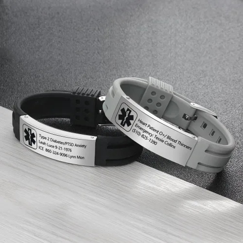 Vista 3 de Pulsera de alerta médica para hombre, pulsera de identificación médica personalizada para mujeres y hombres, pulsera de identificación deportiva