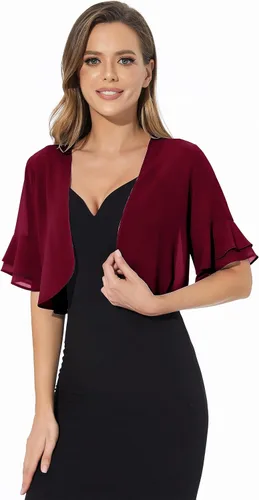 Vista 5 de Cárdigan tipo bolero de manga 34 para mujer, de gasa suave, con frente abierto, para vestido de noche