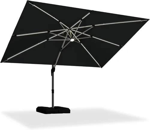 Vista 48 de PURPLE LEAF Sombrilla de patio de 9 x 12 pies con luces, sombrilla rectangular voladiza para exteriores, funciona con energía solar, LED