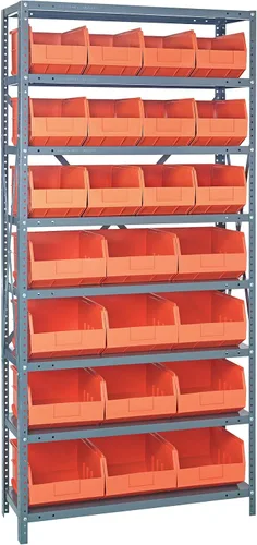 Vista 501 de Quantum QSBU-245BK Heavy Duty Shelving Unit with (7) Shelves and (24) QUS245 Black Bins for Garage Warehouse Storage Distribution 400 lb Load