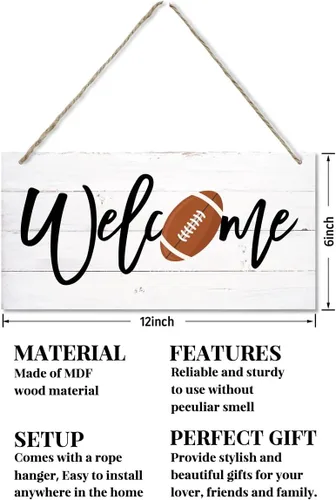 Vista 2 de Letrero de bienvenida, decoración de otoño, letrero de madera colgante para decoración del hogar, letreros de madera de bienvenida de fútbol