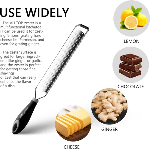 Vista 8 de ALLTOP Zester de limón, rallador de alimentos de acero inoxidable de mano, herramienta de cocina profesional para queso, parmesano, verduras