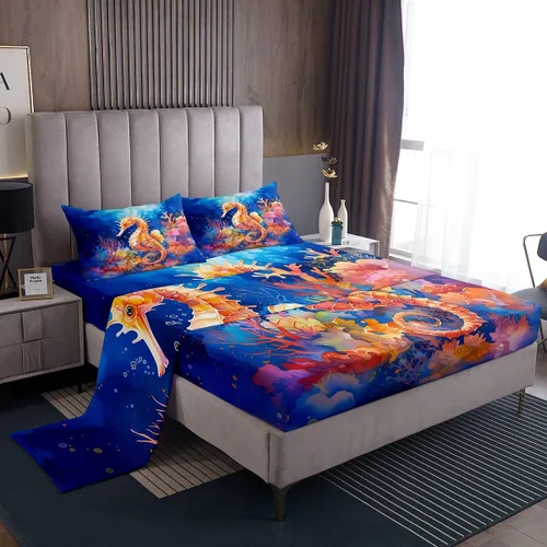 Vista 37 de Erosebridal Juego de sábanas de ballena náutica, tamaño individual, juego de ropa de cama vintage azul con ondas oceánicas para niños y niñas