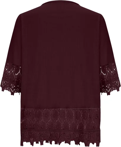 Vista 6 de Blusas de algodón y lino con lazo para mujer, estilo vintage, de encaje, retazos, media manga, elegante, con bordado, top elegante