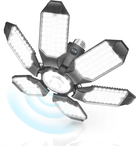 Vista 8 de BRAINIAC Bombillas LED de garaje de 100 W con 6 paneles ajustables, E26/E27 tornillo de enchufe, luz LED de techo de garaje deformable para almacén
