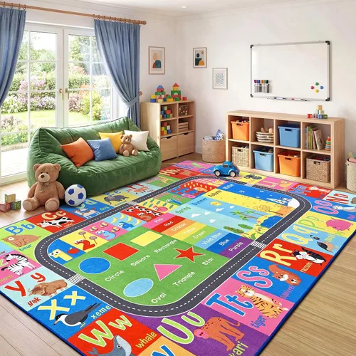 Vista 10 de ST. BRIDGE Alfombra Educativa para Niños para Sala de Juegos 3x5 Pies, Alfombra de Juego Antideslizante con Alfabeto ABC, Números y Animales