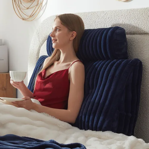 Vista 27 de Almohada de cabecero + Una almohada larga de cuello enrollado Almohada para el cuerpo, almohada de cuña de cabecero de pelo sintético con funda Beige
