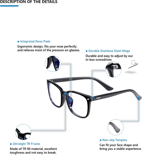 Vista 4 de Nipukt Paquete de 2 lentes de luz azul para mujereshombres marco de anteojos de moda sin receta accesorios de oficina y exteriores