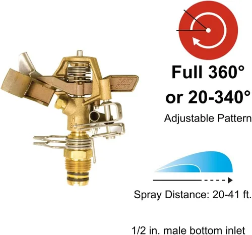 Vista 2 de Rainbird Nacional SLS 25pjdac Impulse Sprinkler, latón, 50-ft., 1, Metálico