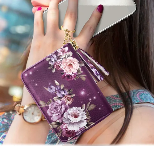 Vista 6 de Billetera pequeña para tarjetas de crédito RFID con purpurina linda para mujer