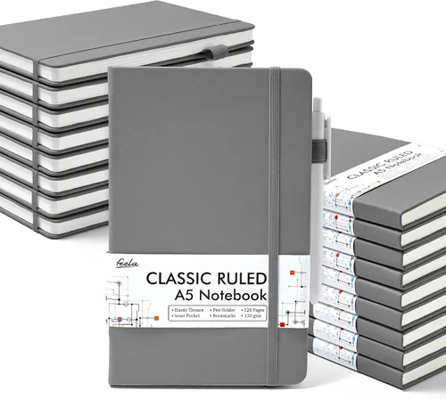Vista 11 de feela Paquete de 18 cuadernos de diario para trabajo, cuadernos de negocios a granel de tapa dura rayados de escritura con soporte para bolígrafo