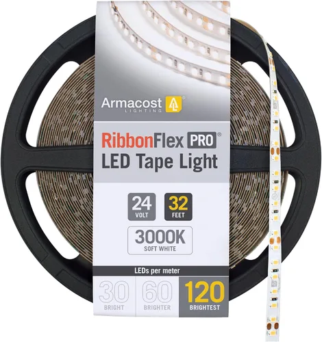 Vista 21 de Armacost Lighting RibbonFlex Pro 136230 - Tira de luces LED blancas de 24 V, 120 LED/m, 2700K, 16.4 pies