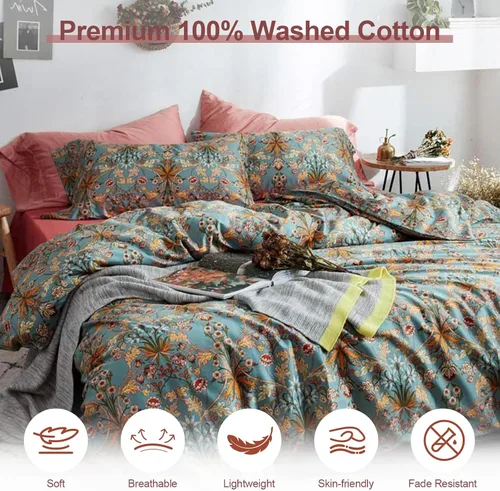 Vista 3 de EAVD Funda de Edredón Floral de Estilo Vintage Individual Suave 100% Algodón Juego de Ropa de Cama con Flores para Niñas Mujeres Reversible Elegante